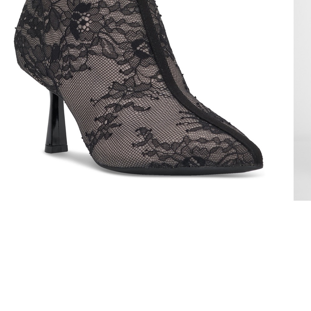 INC International Concepts Black Lace Pointed Toe Heeled Booties